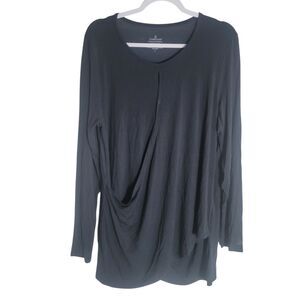 Cuddl Duds Modal Shirt Women's Large Black Faux Wrap Long Sleeve Comfort Soft
